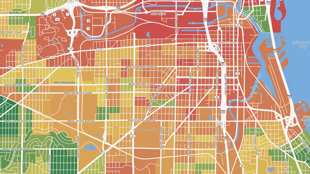Muskego Way, Milwaukee, WI Map of Vandalism Rates