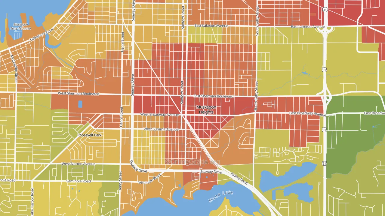 Muskegon Heights, MI Map of Vandalism Rates