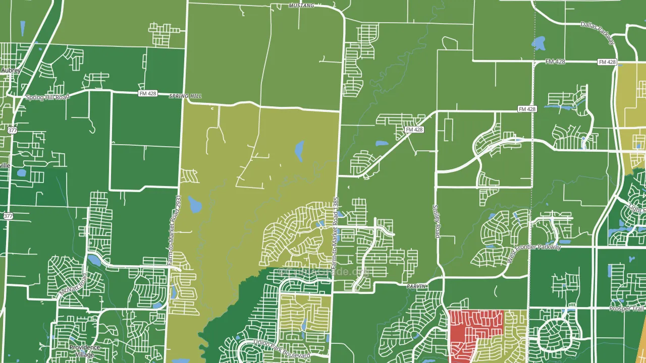 Mustang, TX Map of Vandalism Rates