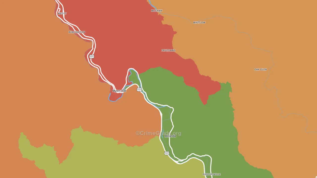 Myers Flat, CA Map of Vandalism Rates