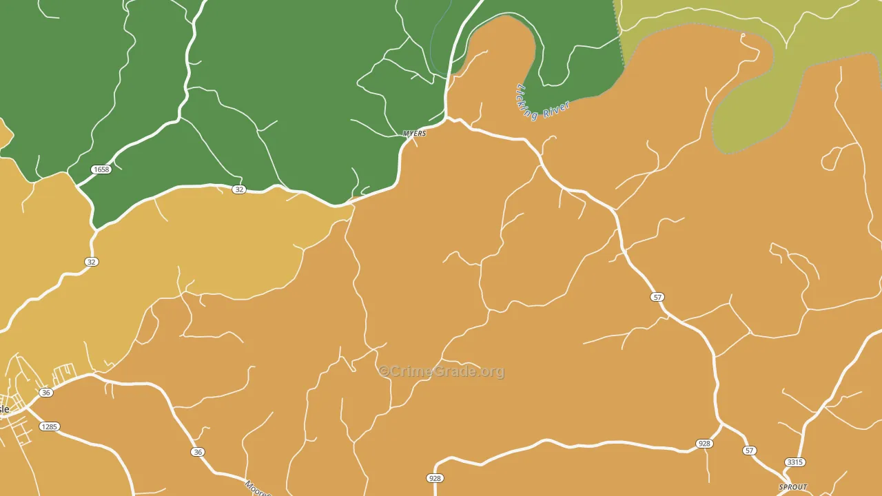 Myers, KY Map of Vandalism Rates