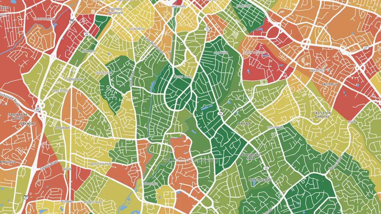 Myers Park, Charlotte, NC Map of Vandalism Rates