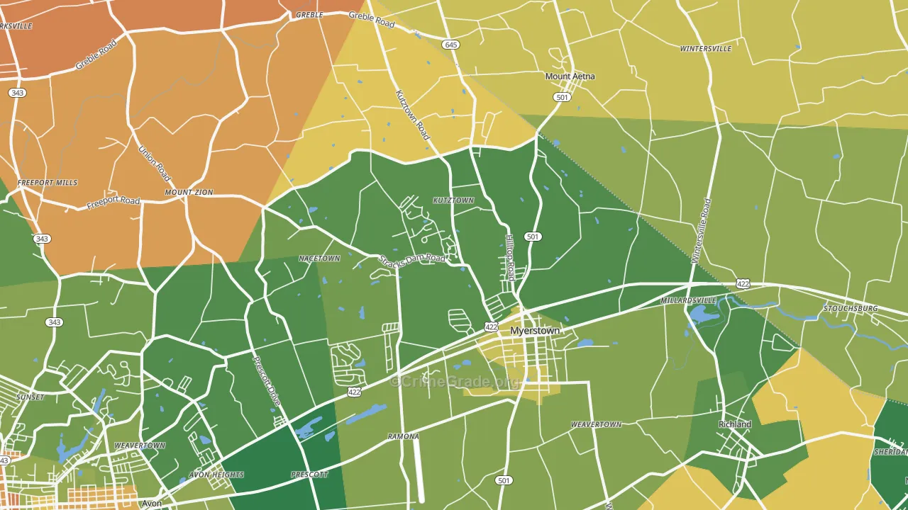 Myerstown, PA Map of Vandalism Rates