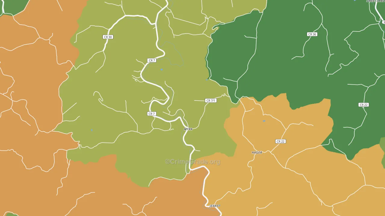 Myra, WV Map of Vandalism Rates
