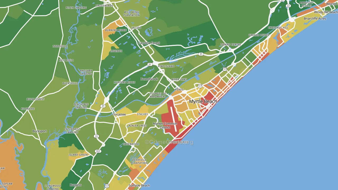 Myrtle Beach, SC Map of Vandalism Rates