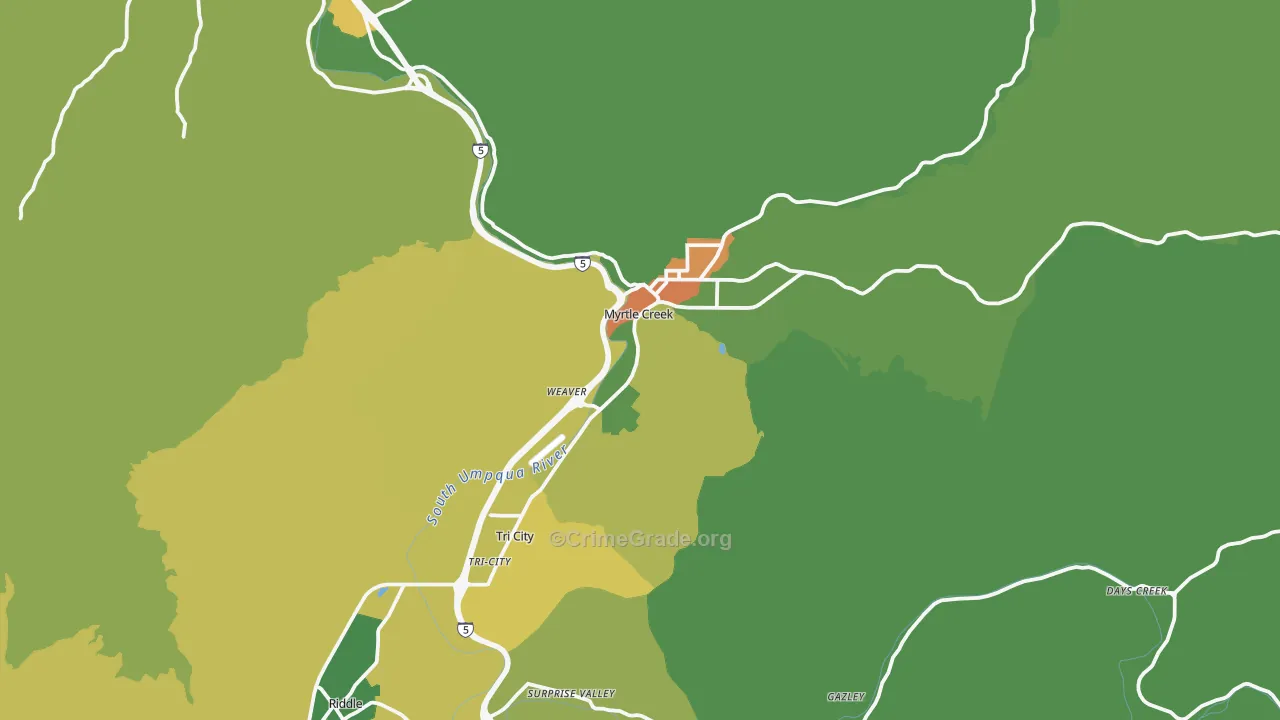 Myrtle Creek, OR Map of Vandalism Rates