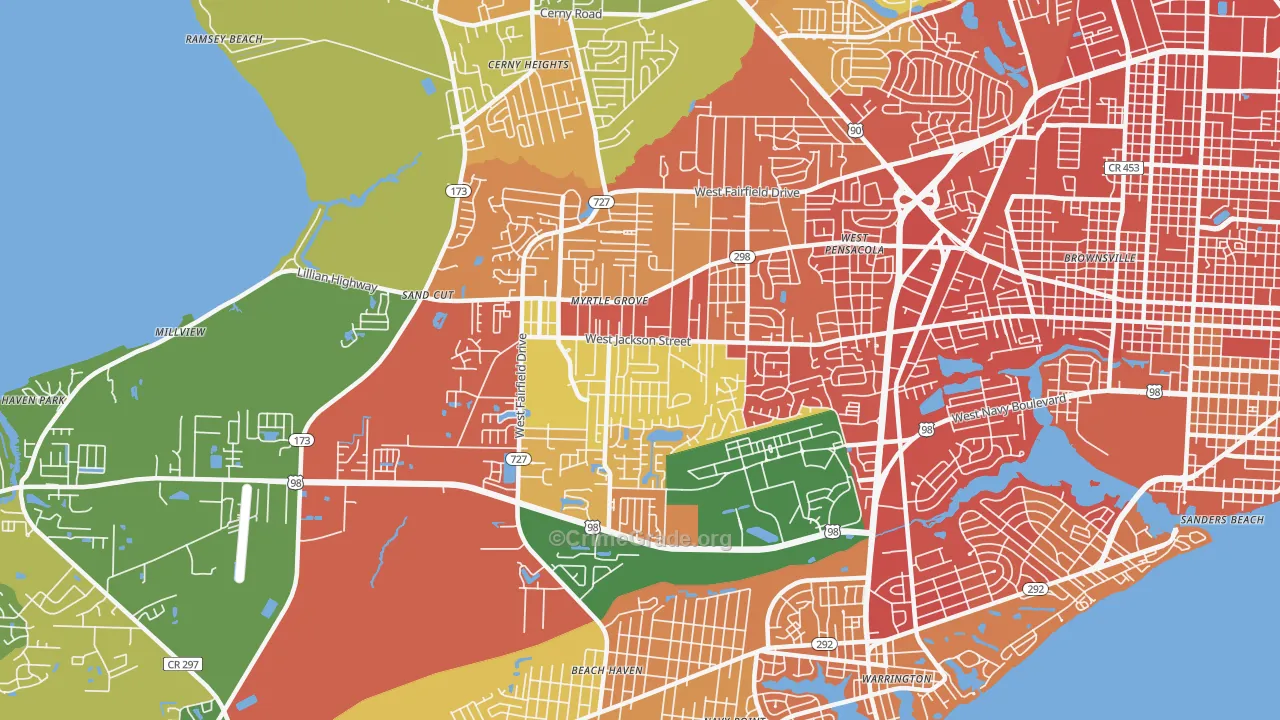 Myrtle Grove, FL Map of Vandalism Rates