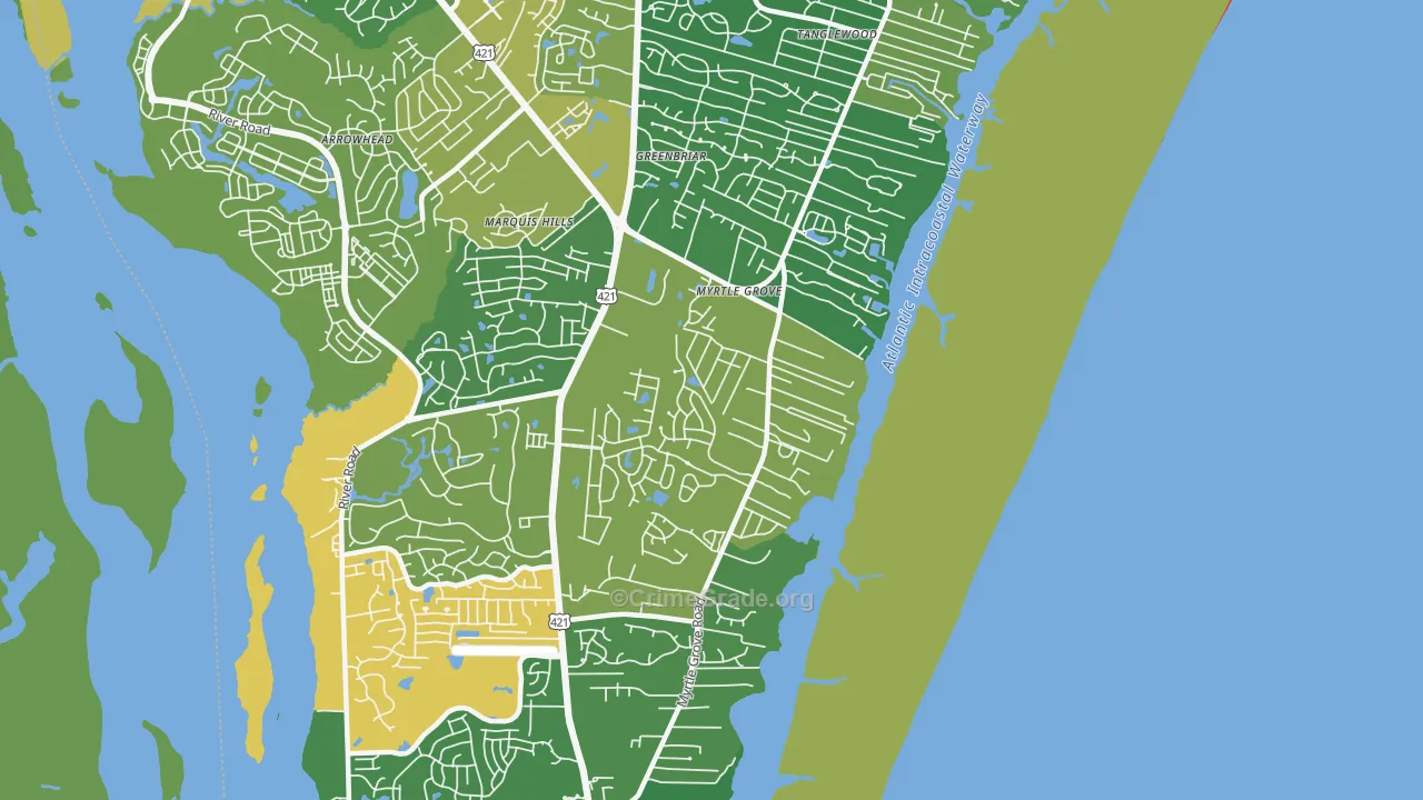 Myrtle Grove, NC Map of Vandalism Rates