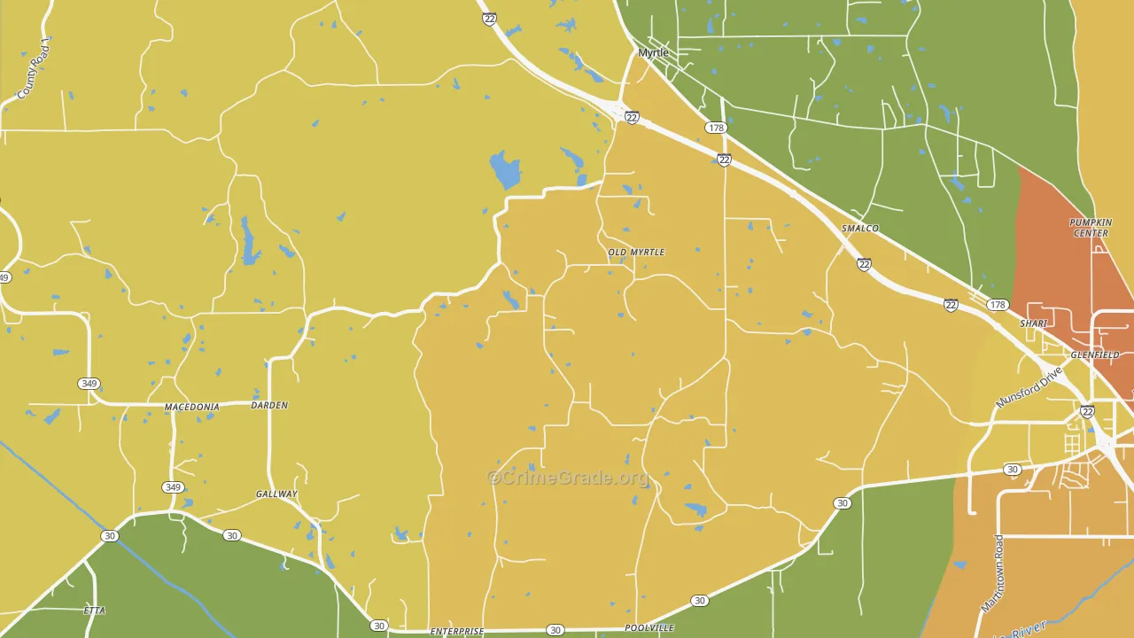 Myrtle, MS Map of Vandalism Rates