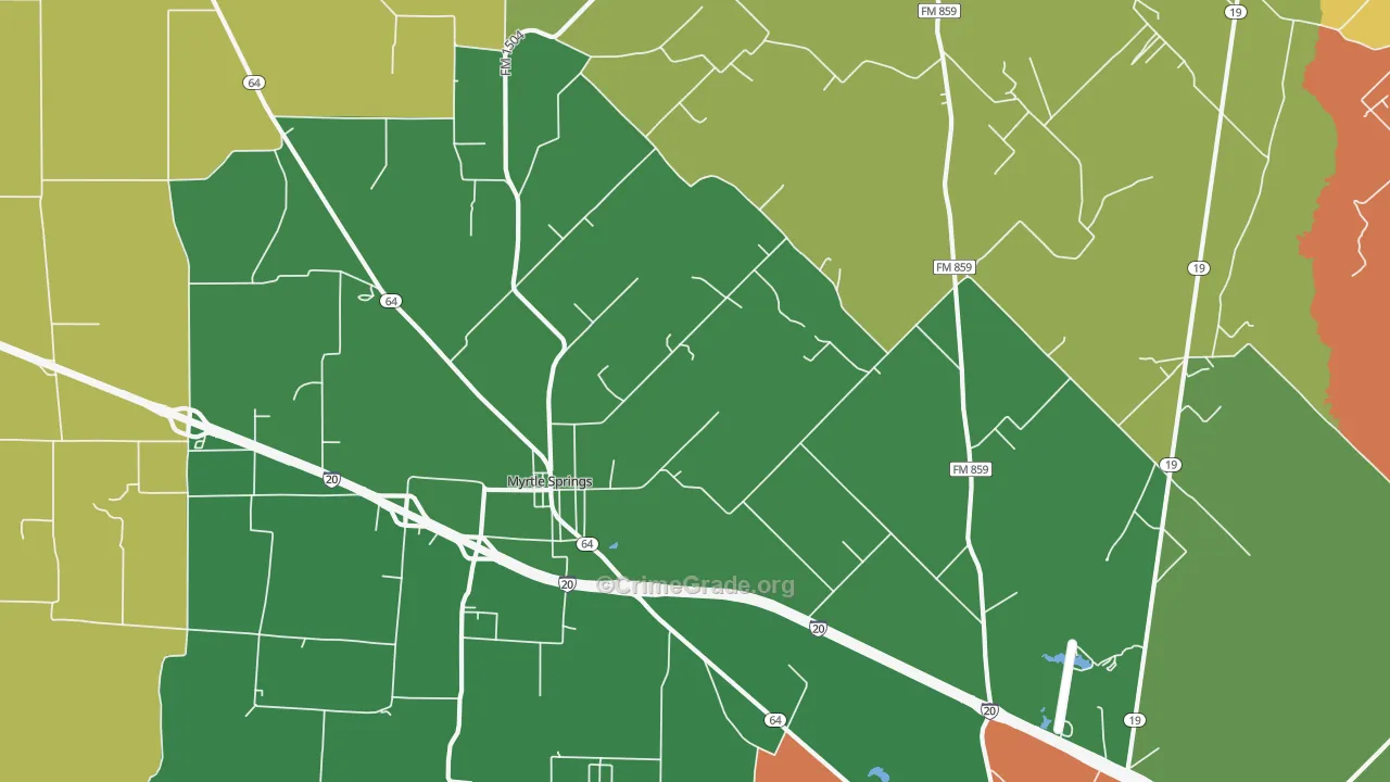 Myrtle Springs, TX Map of Vandalism Rates