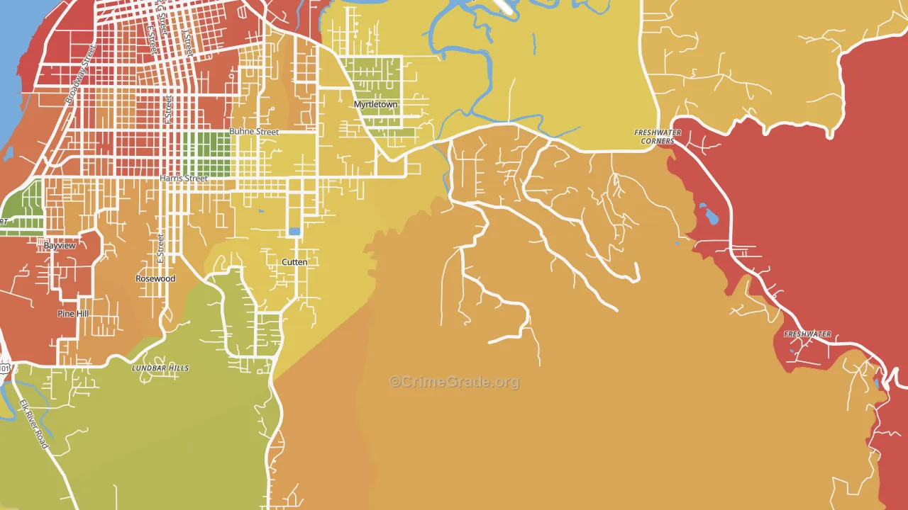 Myrtletown, CA Map of Vandalism Rates