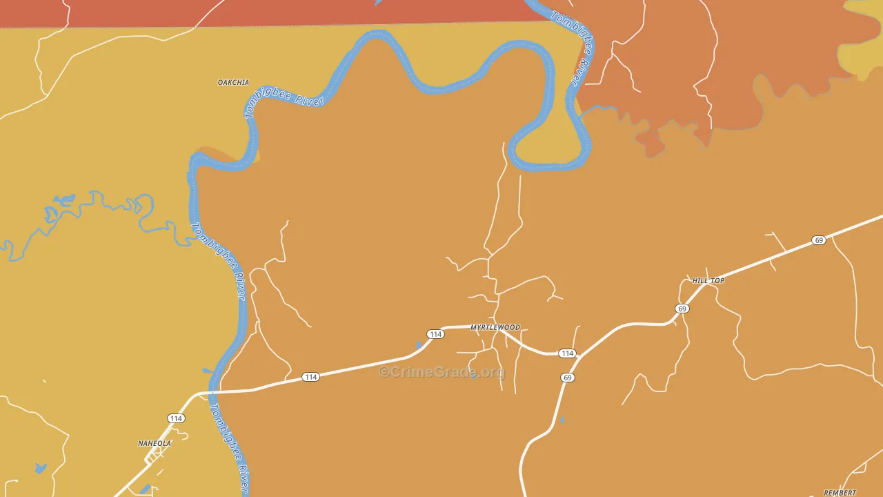 Myrtlewood, AL Map of Vandalism Rates