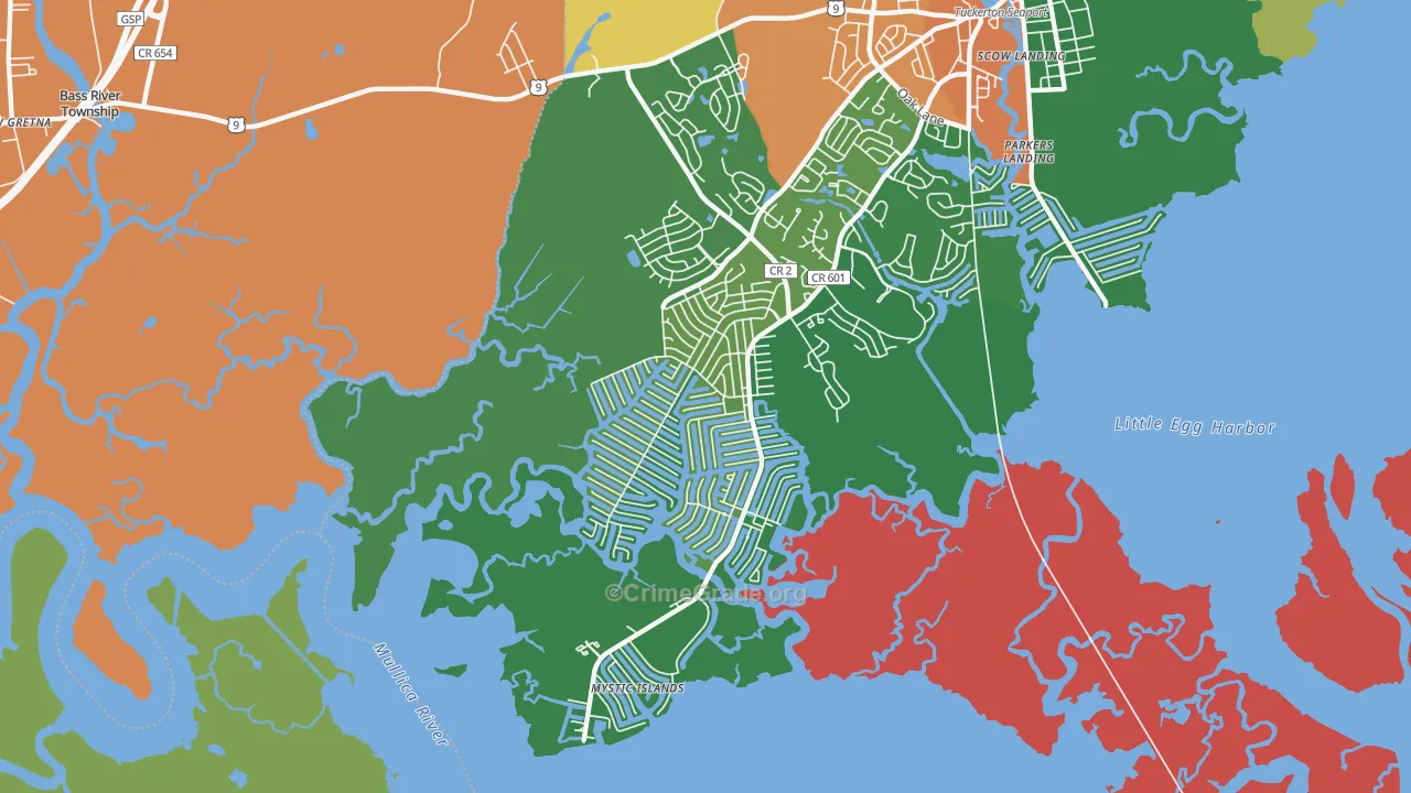 Mystic Island, NJ Map of Vandalism Rates
