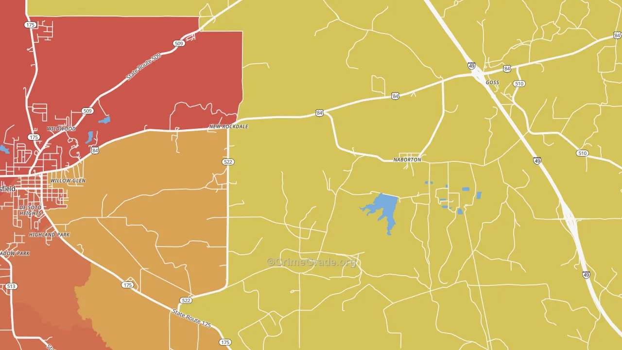 Naborton, LA Map of Vandalism Rates