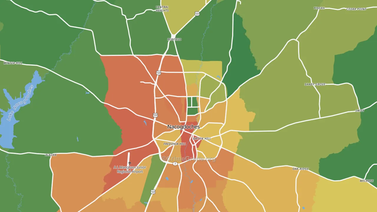 Nacogdoches, TX Map of Vandalism Rates