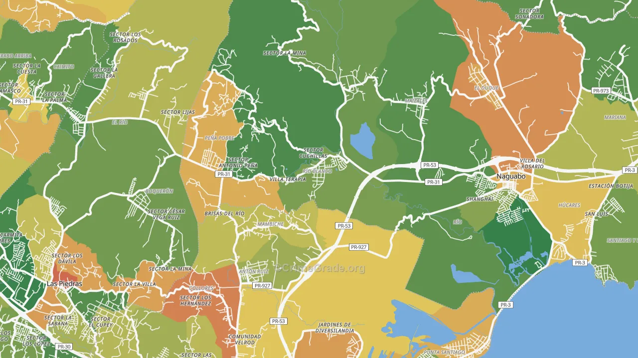 Naguabo, PR Map of Vandalism Rates