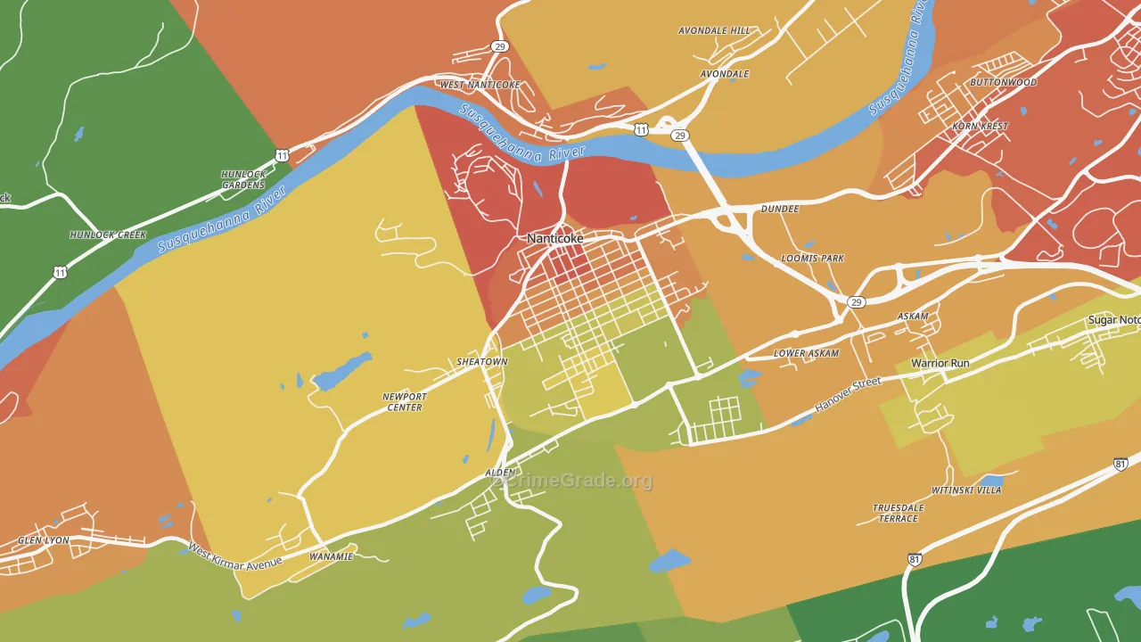 Nanticoke, PA Map of Vandalism Rates