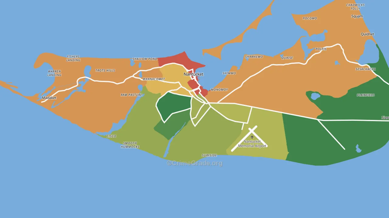 Nantucket, MA Map of Vandalism Rates