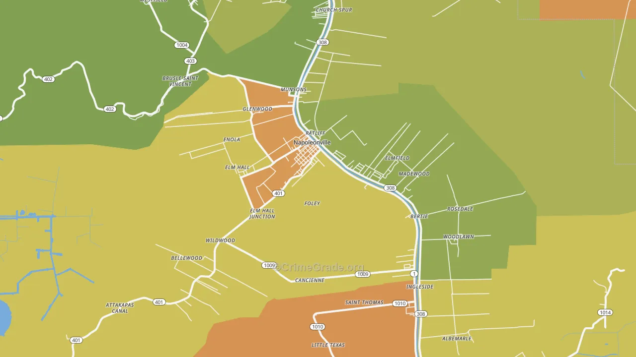 Napoleonville, LA Map of Vandalism Rates