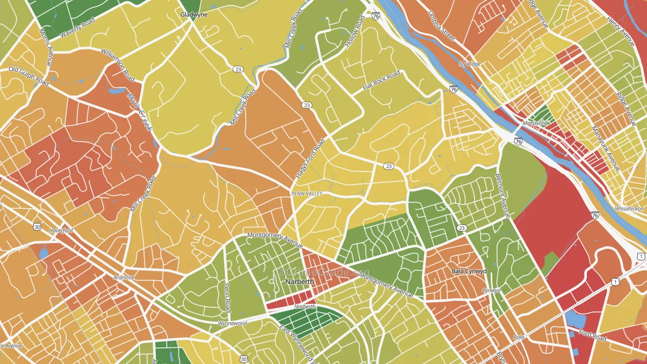 Narberth, PA Map of Vandalism Rates