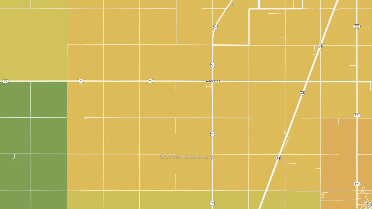 Narcissa, OK Map of Vandalism Rates