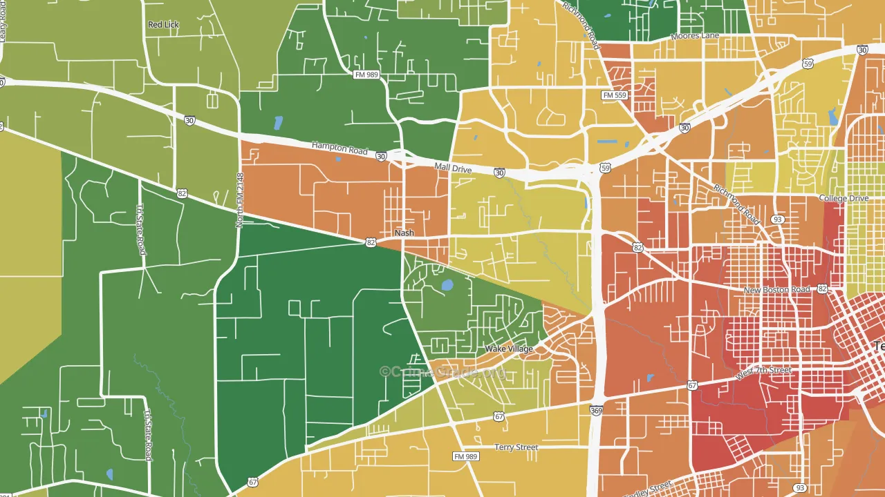 Nash, TX Map of Vandalism Rates