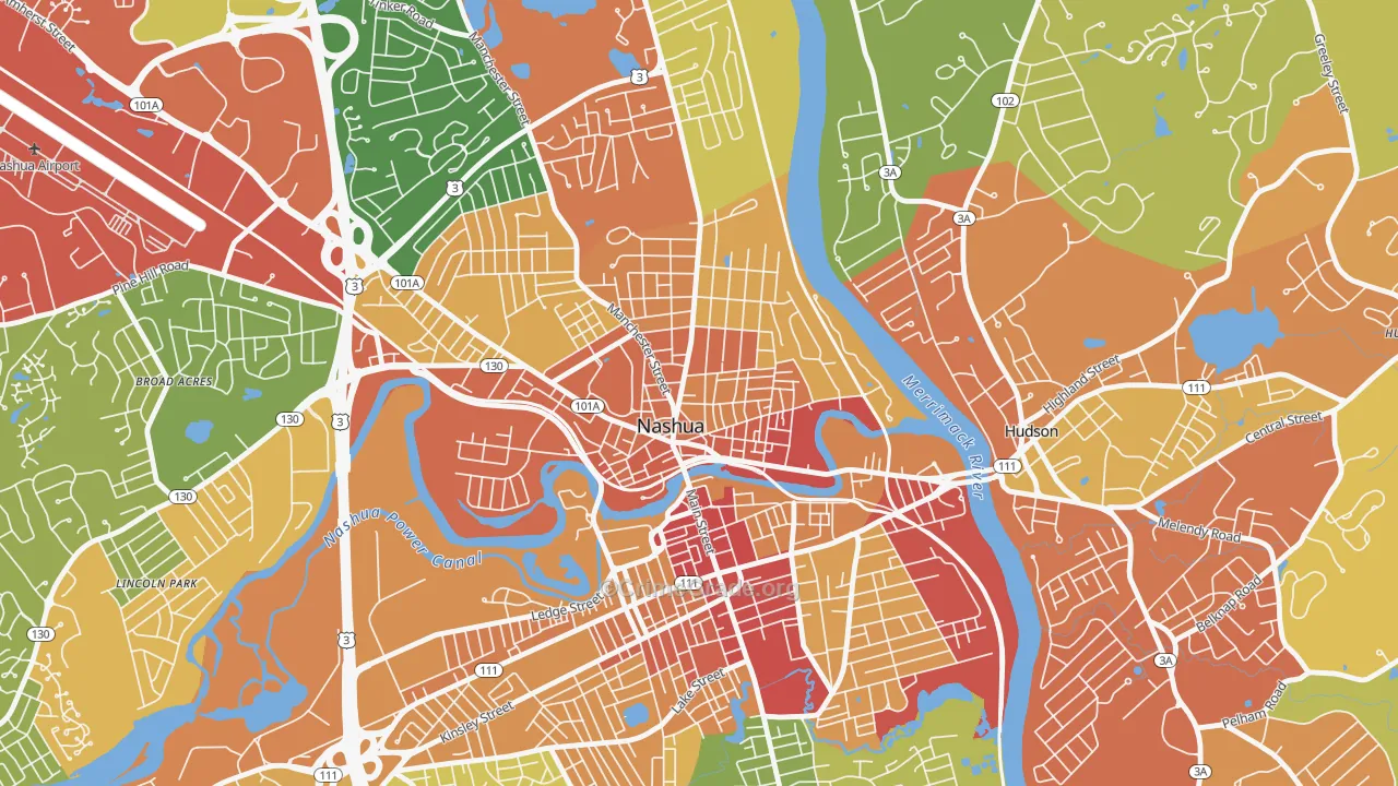 Nashua Historic District, Nashua, NH Map of Vandalism Rates
