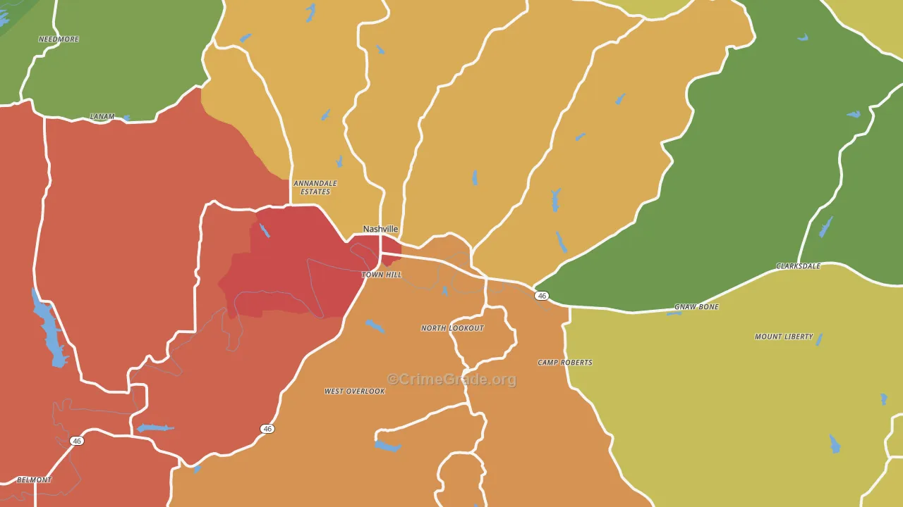 Nashville, IN Map of Vandalism Rates