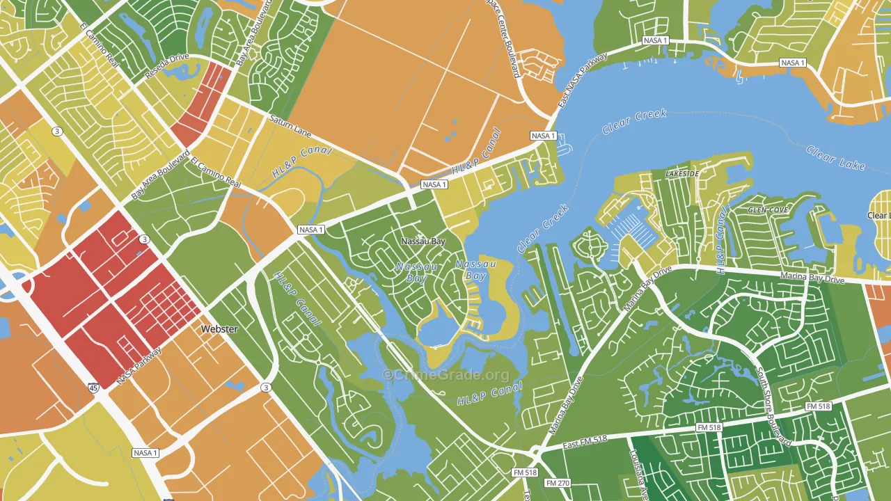 Nassau Bay, TX Map of Vandalism Rates