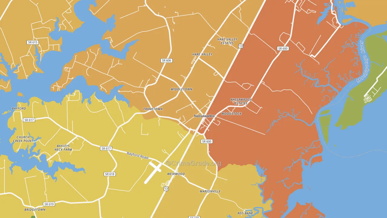 Nassawadox, VA Map of Vandalism Rates