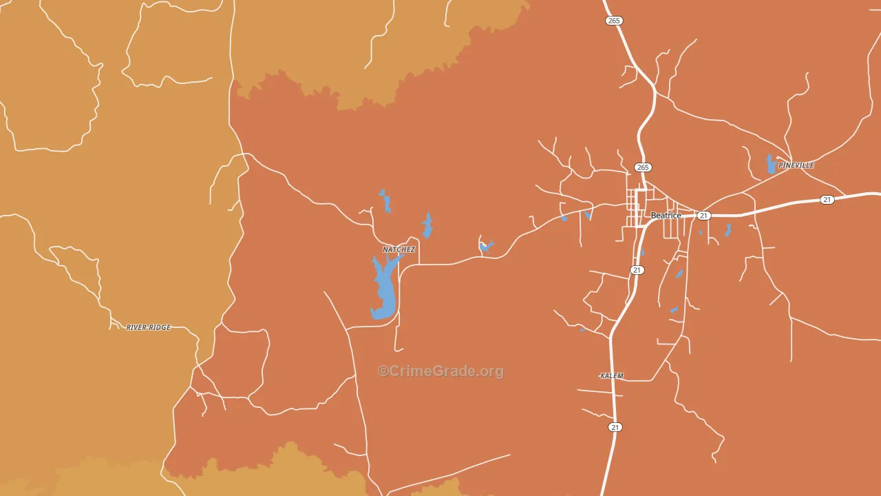 Natchez, AL Map of Vandalism Rates