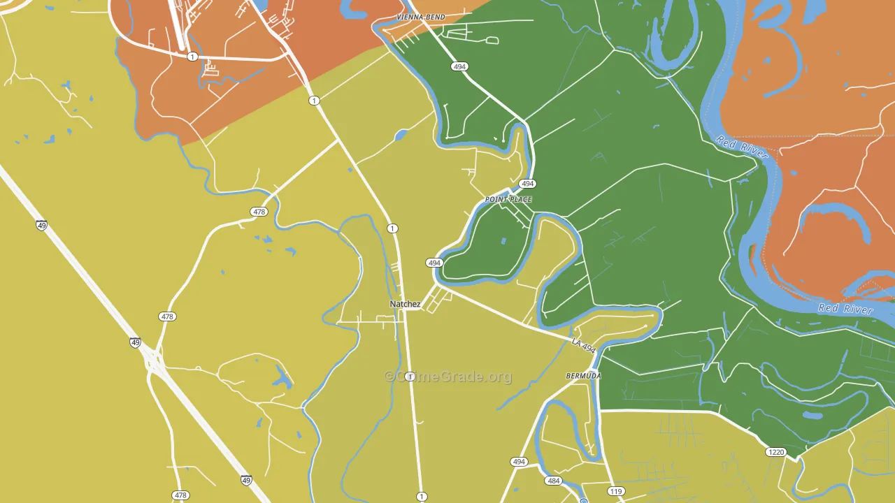 Natchez, LA Map of Vandalism Rates