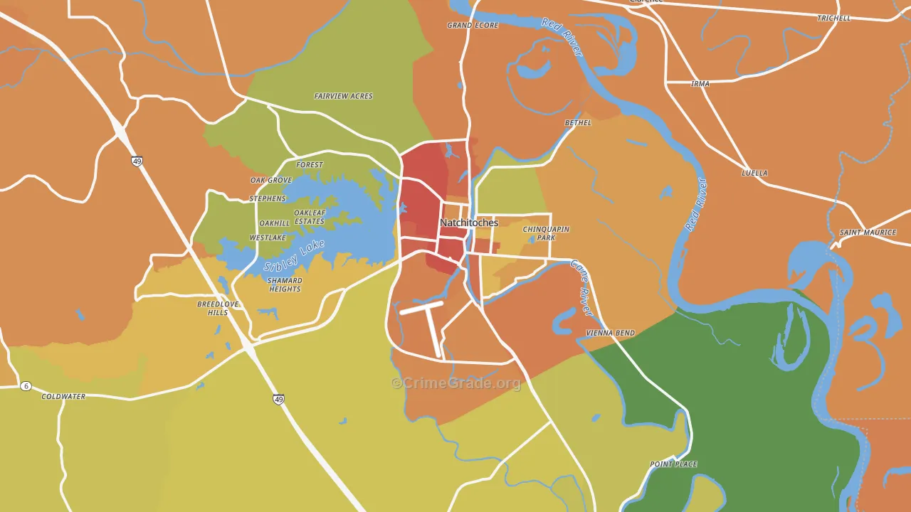 Natchitoches, LA Map of Vandalism Rates