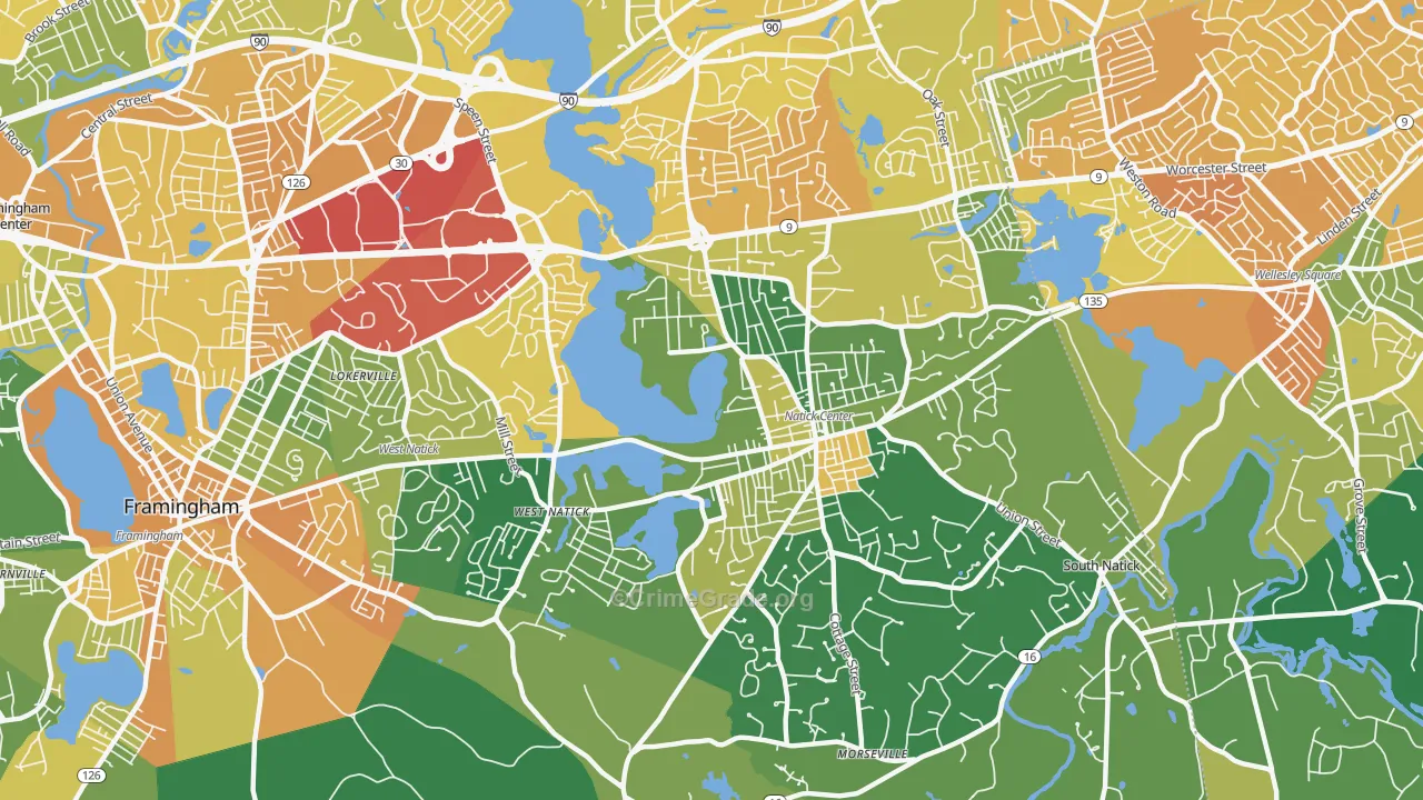 Natick, MA Map of Vandalism Rates