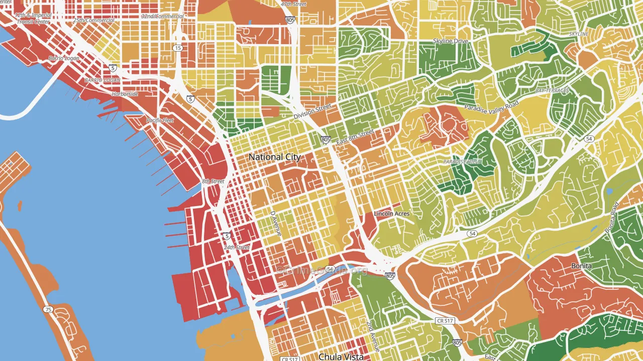 National City, CA Map of Vandalism Rates