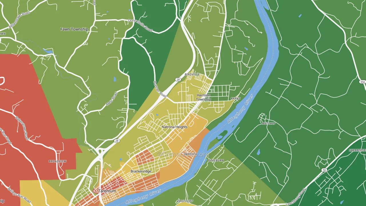 Natrona Heights, PA Map of Vandalism Rates