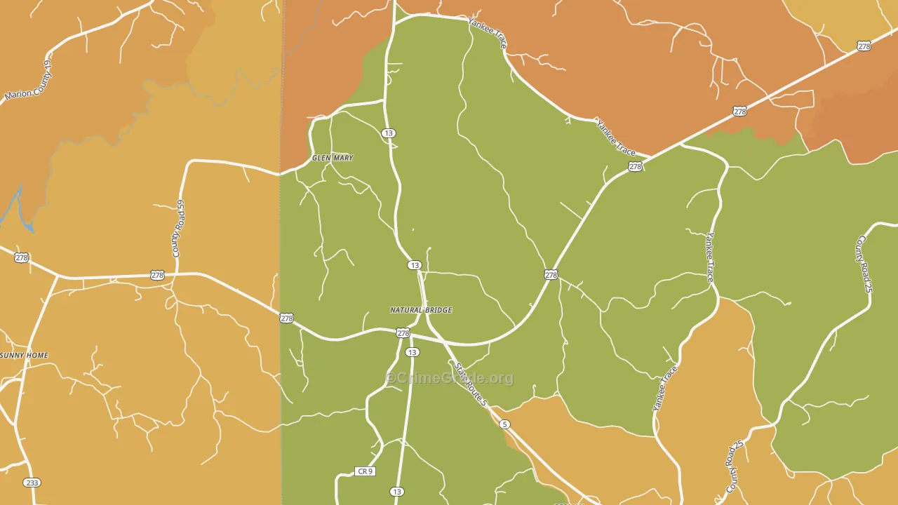 Natural Bridge, AL Map of Vandalism Rates