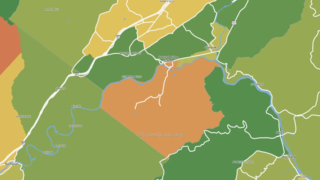 Natural Bridge Station, VA Map of Vandalism Rates