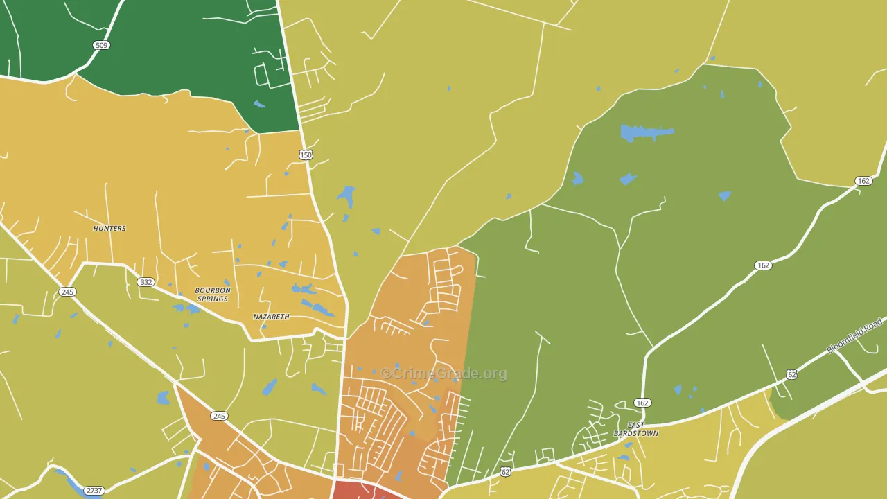 Nazareth, KY Map of Vandalism Rates