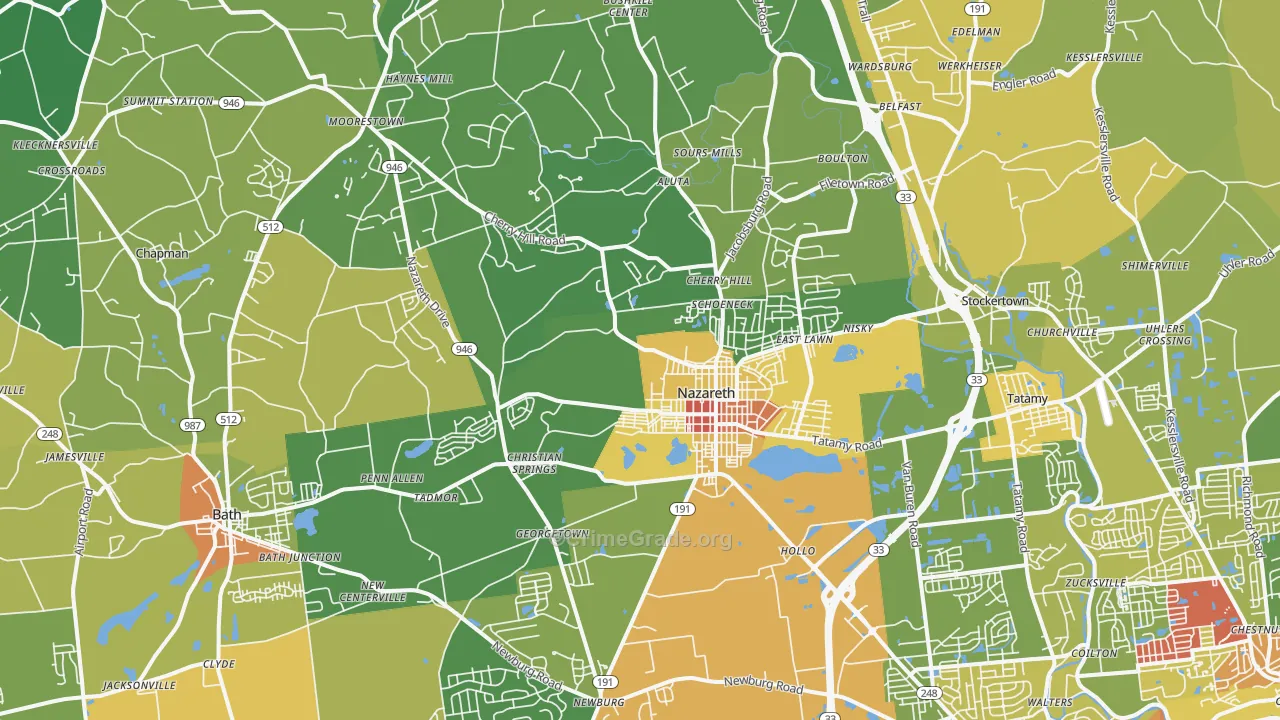 Nazareth, PA Map of Vandalism Rates