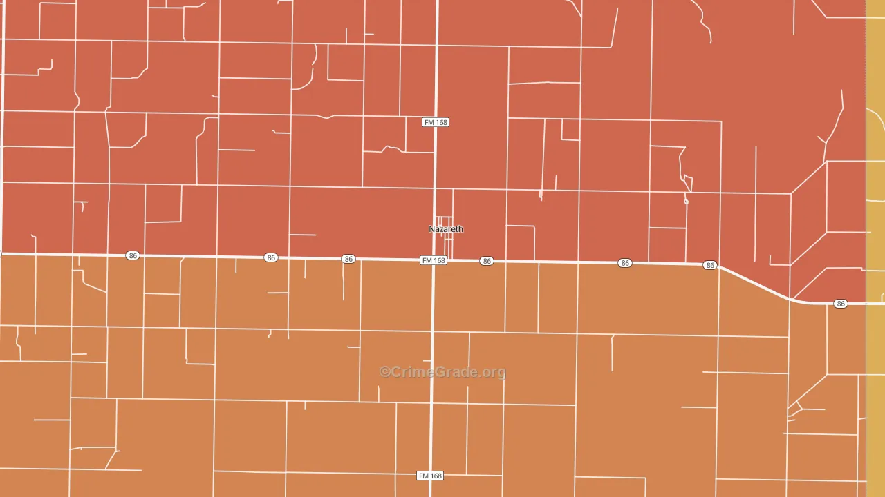 Nazareth, TX Map of Vandalism Rates