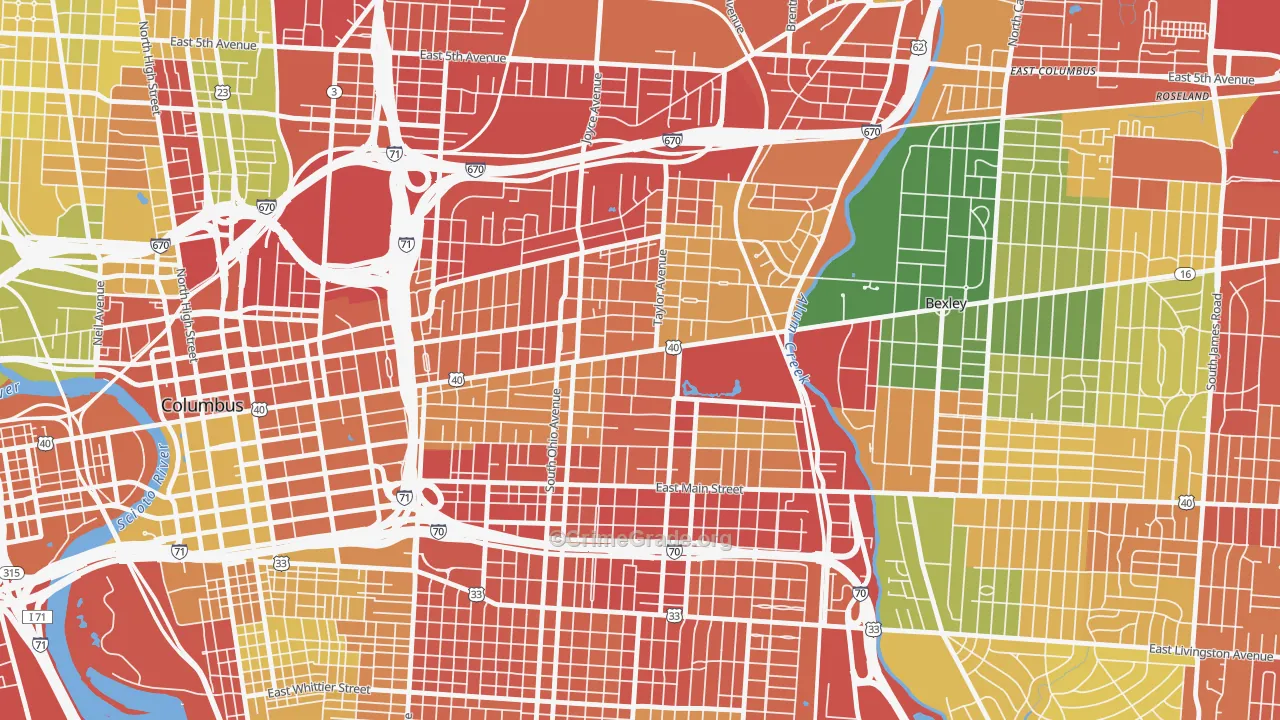 Near East, Columbus, OH Map of Vandalism Rates