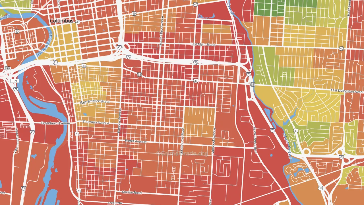 Near Southside, Columbus, OH Map of Vandalism Rates