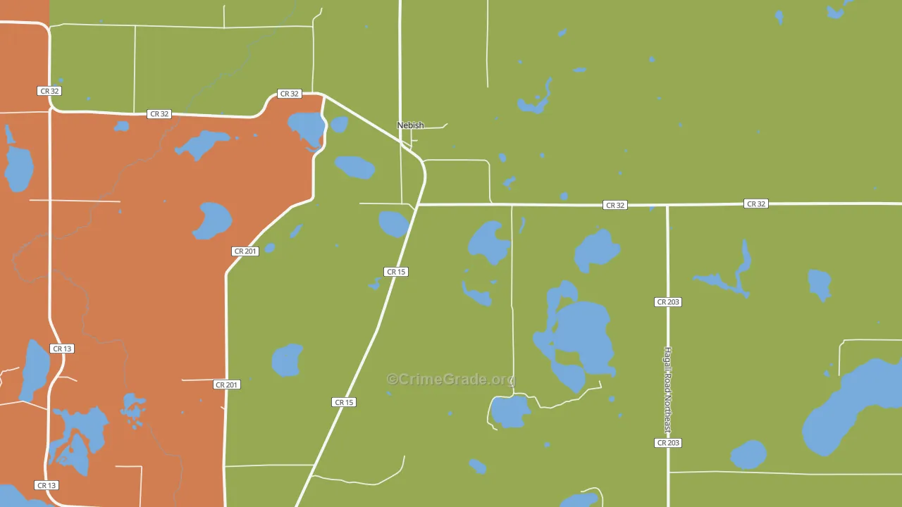 Nebish, MN Map of Vandalism Rates