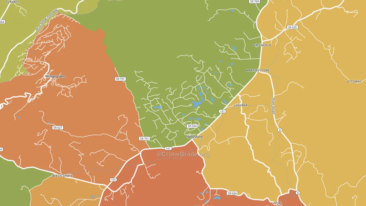 Nellysford, VA Map of Vandalism Rates