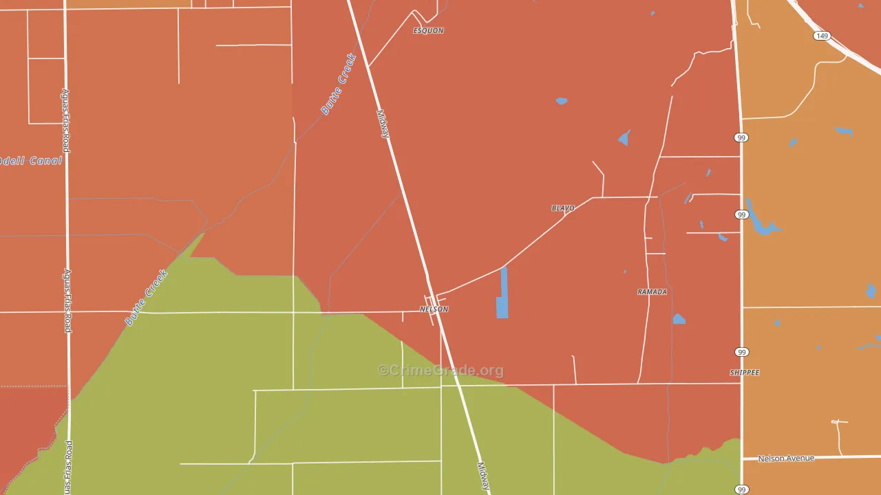 Nelson, CA Map of Vandalism Rates