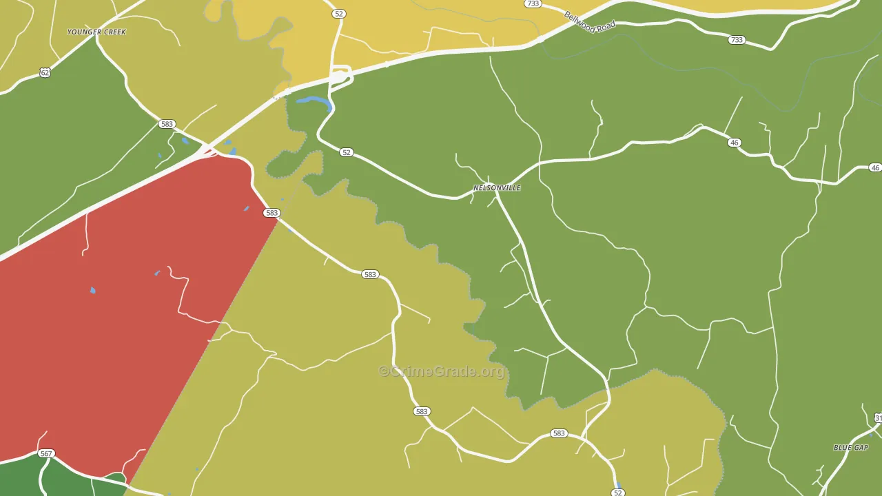 Nelsonville, KY Map of Vandalism Rates