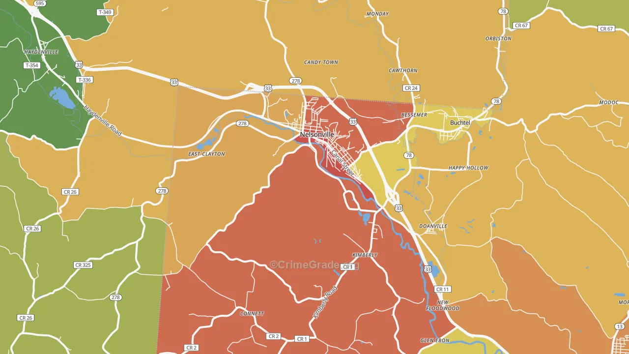 Nelsonville, OH Map of Vandalism Rates