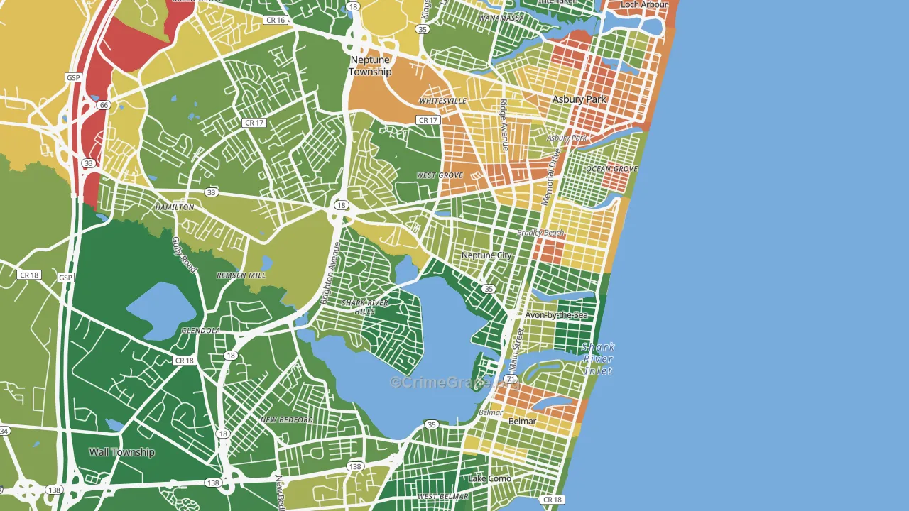 Neptune City, NJ Map of Vandalism Rates