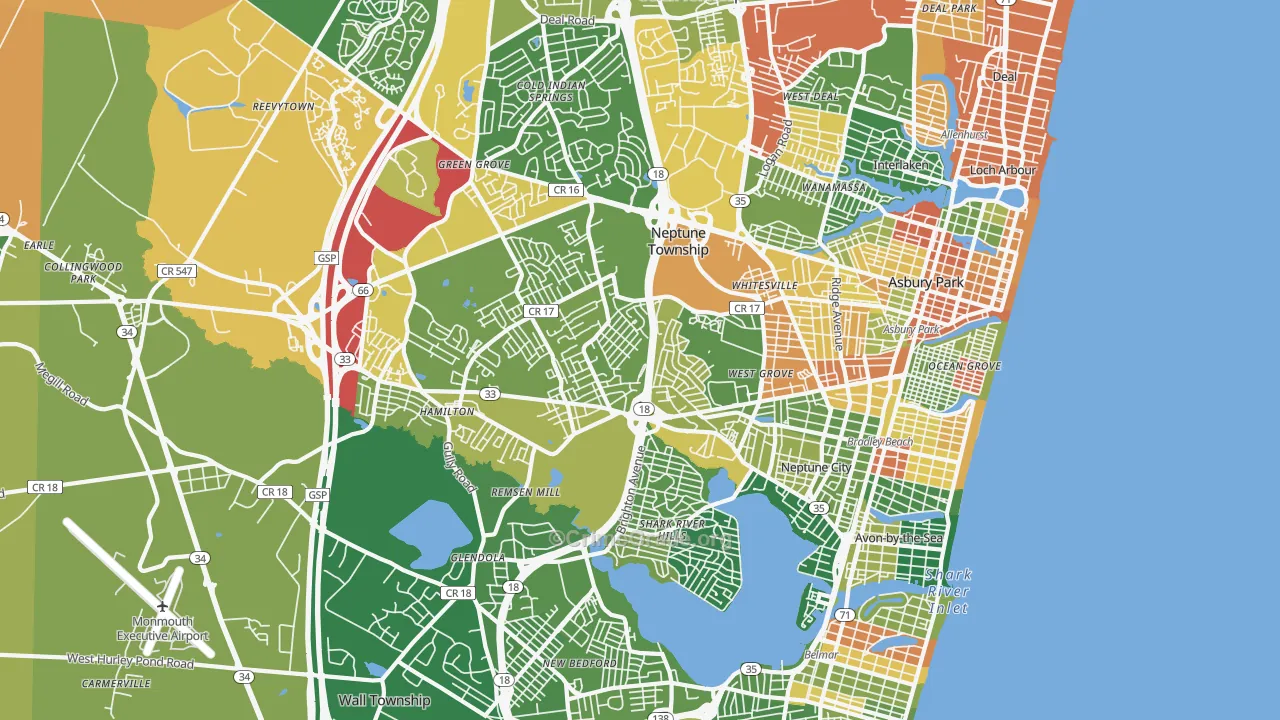 Neptune, NJ Map of Vandalism Rates
